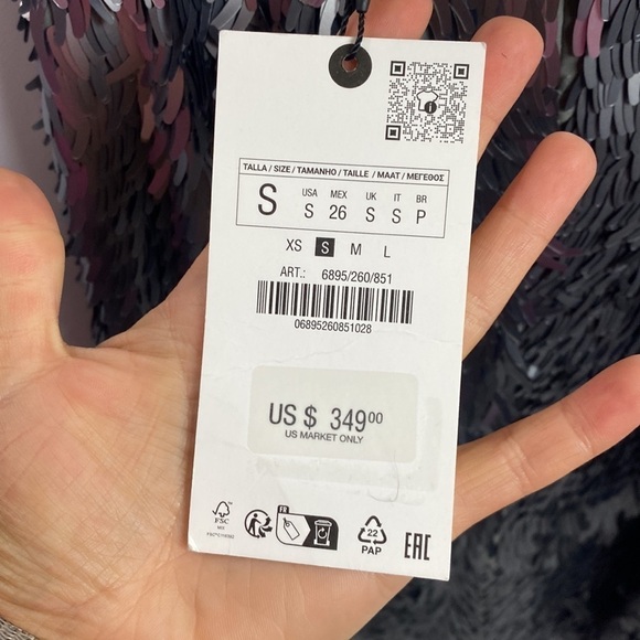 Zara ZW Collection NWT Short Sequinned Dress Silver - Size S - Picture 13 of 15